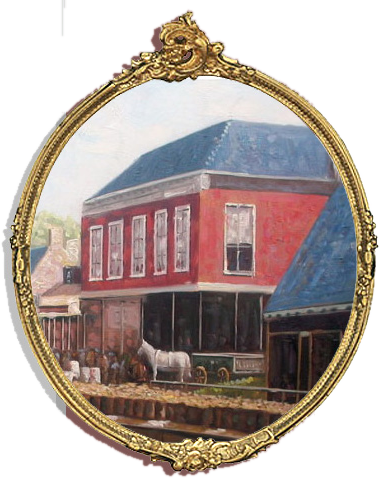 Schilderij van caf&eacute; De Aardappelbeurs in gouden lijst